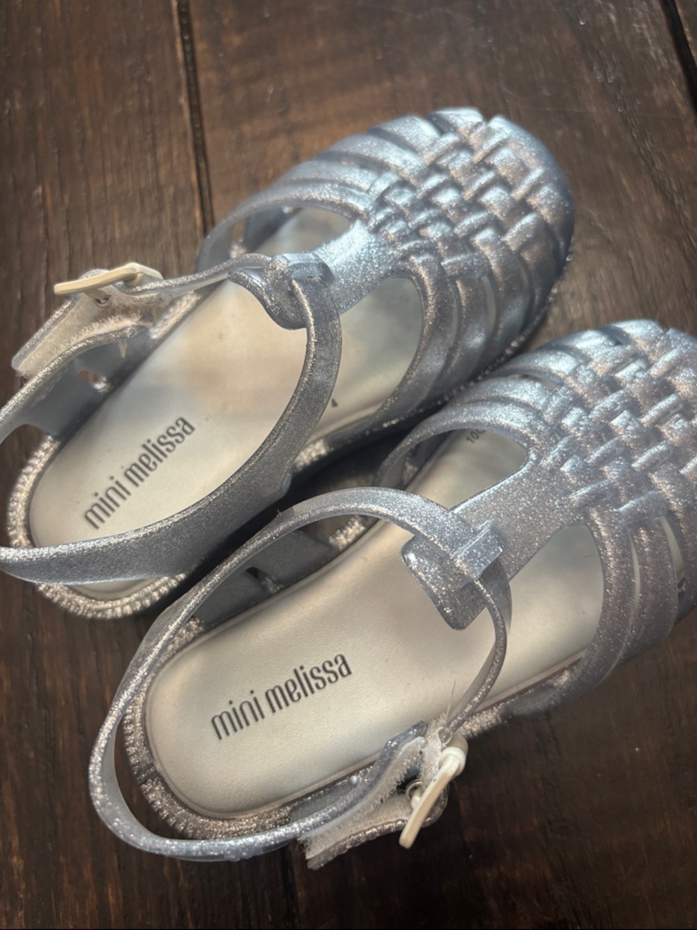 Mini Melissa Metallic Silver Glitter Jelly Sandals - Picture 2 of 10